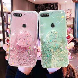 เคสโทรศัพท์ซิลิโคน แบบนิ่ม ลายกลิตเตอร์ พร้อมป็อบอัพ ตั้งได้ สําหรับ Huawei Y7 Prime 2018 Y5 Prime 2018 Y5 2019 Y6 Pro 2019 Y7 Pro 2019 Y9 2019