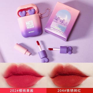 MANSLY รูปหัวใจ2Pc ลิปกลอส Matte Air Lip Glaze ลิปสติกกำมะหยี่ พร้อมกล่องเก็บน่ารักมาก Nonstick ถ้วย No.M-260 Lip Make