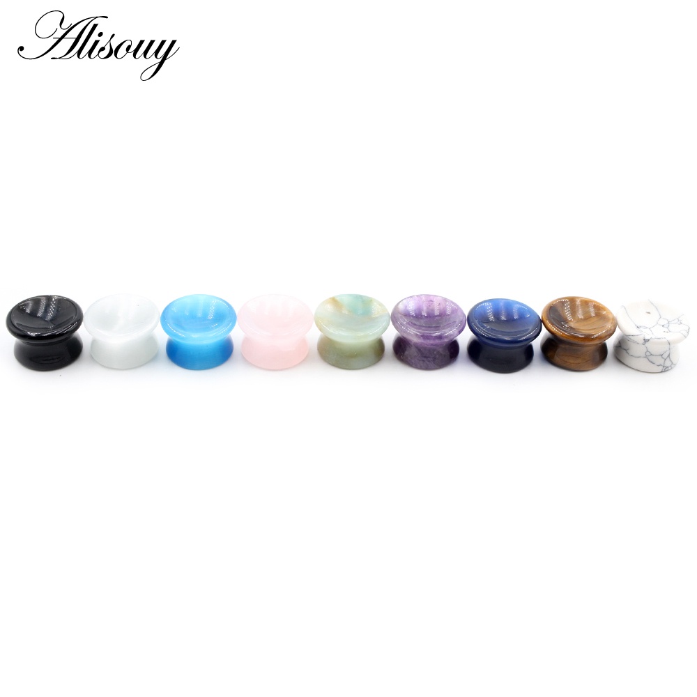 Alisouy 2 ชิ้น ผู้หญิง ผู้ชาย เว้า หินธรรมชาติ อุโมงค์หู รูปที่ 2