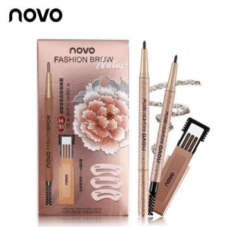 โนโว Novo Eyebrow โนโวดินสอเขียนคิ้ว แถมไส้ดินสอ + บล๊อกคิ้ว 3 ชิ้น