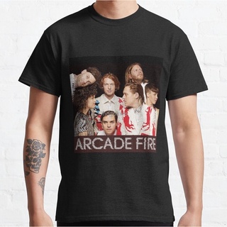 แขนสั้นcrew neckเสื้อยืด พิมพ์ลายวงดนตรี Arcade Fire Tour สําหรับผู้ชายS-XXXXL