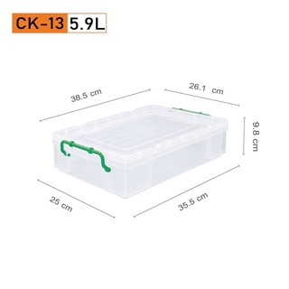 กล่องอเนกประสงค์ (กล่องหูล็อก) CK-13 ขนาด(ด้านบนฝา)(กว้าง x ยาว x สูง): 26.1 x 38.5 x 9.8 cm ( 5.9 L )คะสี