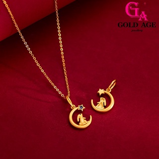 Ga เครื่องประดับแฟชั่น สร้อยคอโซ่ ชุบทอง 24k จี้รูปกระต่าย ดวงจันทร์น้อยน่ารัก สไตล์เกาหลี