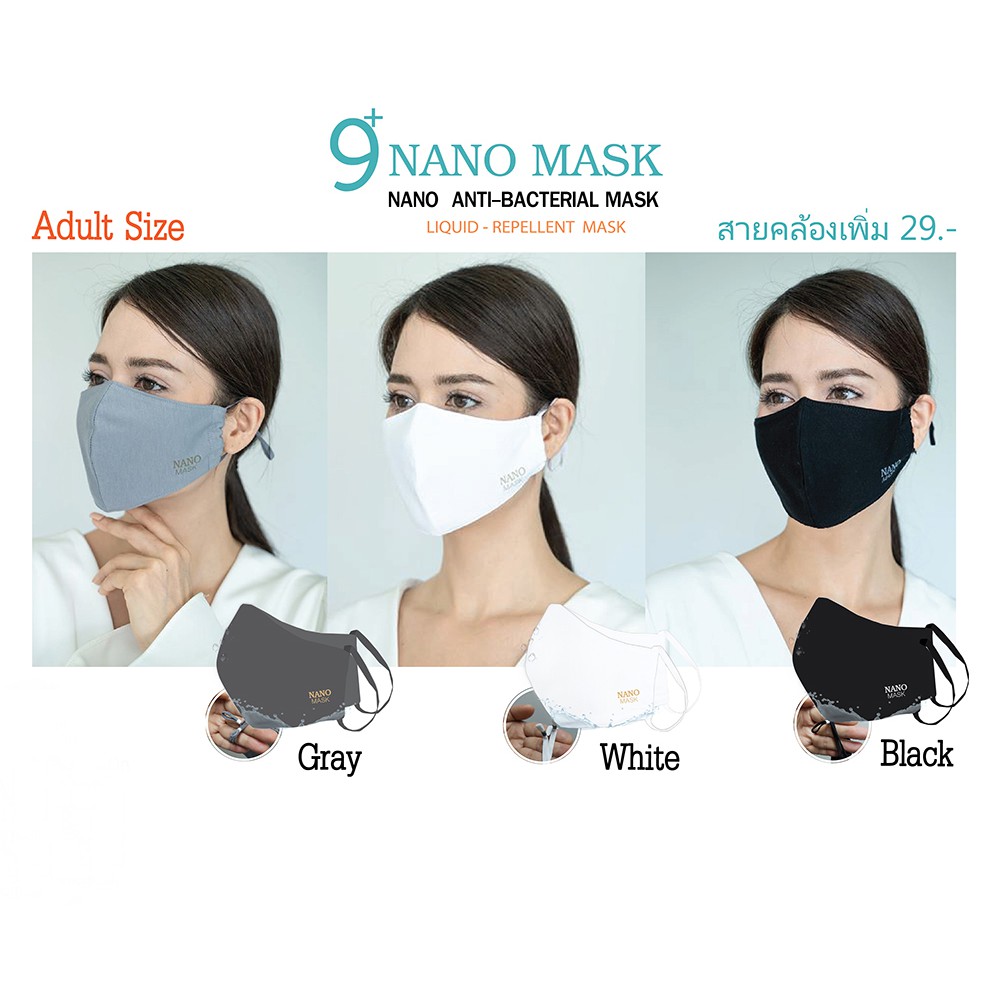 หน้ากากผู้ใหญ่ ผ้านาโน กันละอองน้ำ ยับยั้งแบคทีเรีย  ซักซ้ำได้มากกว่า 20 ครั้ง   NANO MASK (เฉพาะหน้ากาก)