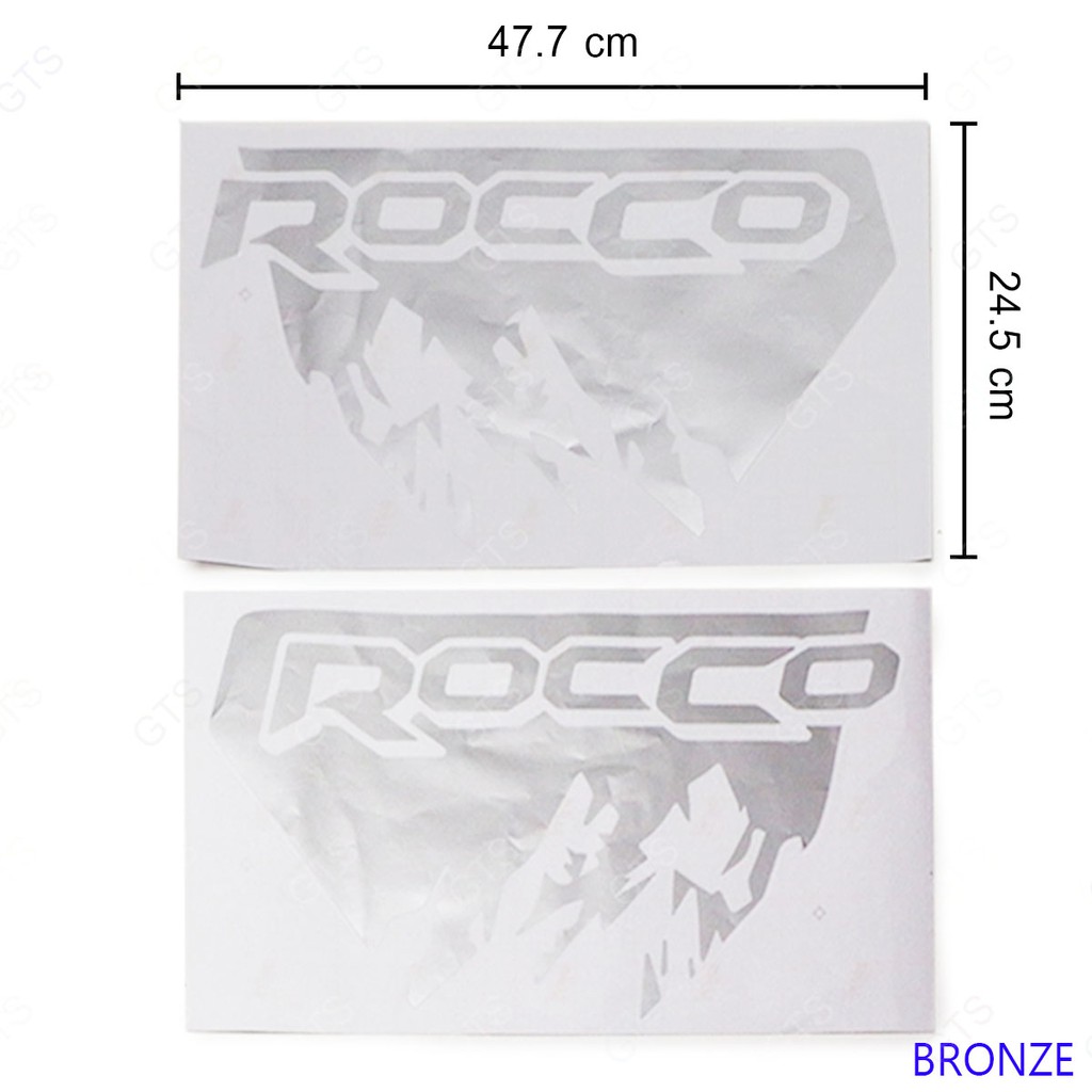 Sticker สติ๊กเกอร์ แต่งรถ สติ๊กเกอร์ติดข้างรถ "ROCCO" ข้างซ้าย+ขวา สีบอร์นเงิน สำหรับ Toyota Revo,Rocco ปี 2015-2020