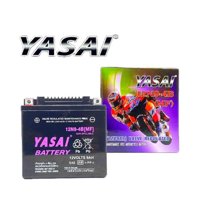 แบตเตอรี่ มอเตอร์ไซค์ แบบแห้ง Yasai 12V 9AH(12N9-4B)*(แบตใหม่ จากโรงงาน แท้ 100%)