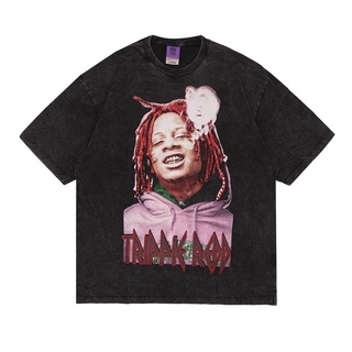 เสื้อยืดคอกลมเสื้อยืด พิมพ์ลาย Trippie REDD OVERSIZED WASHEDS-5XL