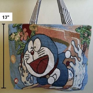 กระเป๋าสะพายไหล่ กระเป๋าผ้าทอ ลาย โดเรม่อน Doraemon ขนาดกระเป๋าคะ 17.5x13 นิ้ว