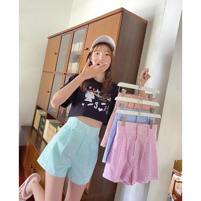 กางเกงขาสั้นไลน์แตก gingham cintageshop
