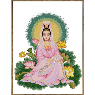 ชุดปักครอสติช เจ้าแม่กวนอิม ดอกบัว (Guanyin Cross stitch kit)