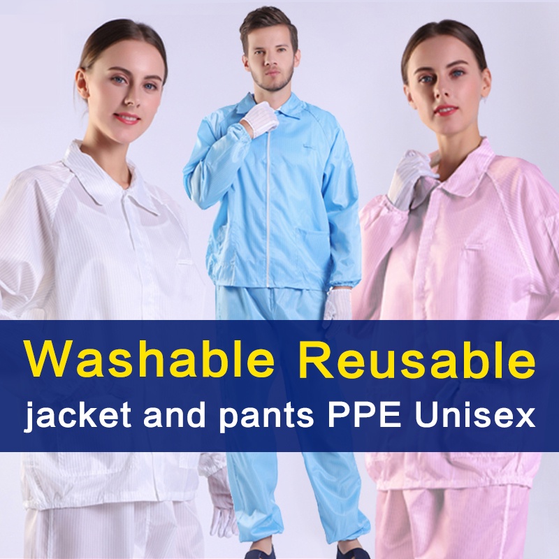 2 in 1 เสื้อแจ็กเก็ตสูท และกางเกง PPE กันฝุ่น ใช้ซ้ําได้ ป้องกันไฟฟ้าสถิตย์ ESD