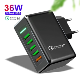 Twitch อะแดปเตอร์ที่ชาร์จโทรศัพท์มือถือ 5 พอร์ต Usb 36 W Quick Charge 3 . 0 Qc3 . 0 Fast Charger สําหรับ Android Ios