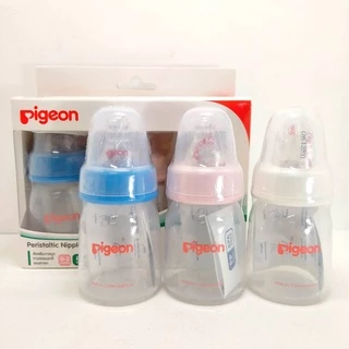 Pigeon พีเจ้น ขวดนม PP ขนาด 2 ออนซ์ ทรงมาตรฐาน พร้อมจุกนมเสมือนนมมารดา รุ่น มินิ size S (แพ็ค 3 ชุด) คละสี