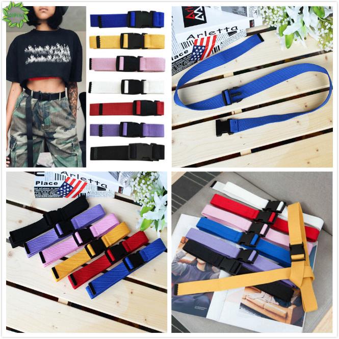 [COD/QIPIN] 1pcs Womens Casual Canvas Waist Belts with Plastic Buckle Simple Long Belt 7colors