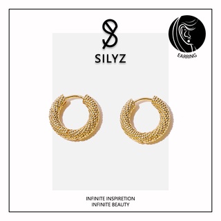 Silyzต่างหูห่วงใหญ่แบบหนาสุดปัง ต่างหูเกลียวทอง Super thick chunky open hoop earrings 18k gold plated S-142