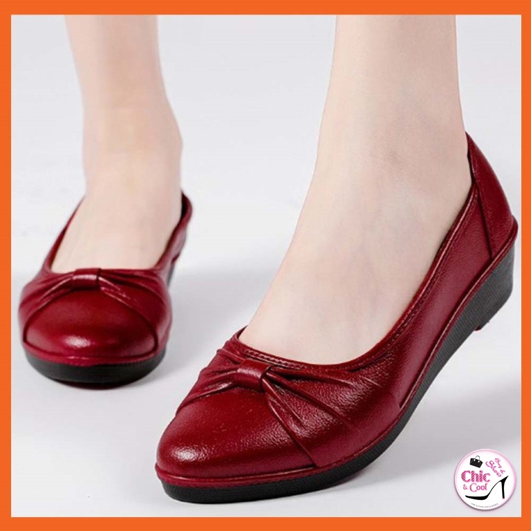 🅲🅷🅸🅲&🅲🅾🅾🅻 รองเท้าคัชชูหนังนิ่มหัวแหลม แต่งผูกโบว์ 4 สี 5 ไซส์