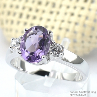 SKJewelryFactory แหวนเงินแท้ ฝังพลอยแอมิทิสต์แท้ ประดับด้วยเพชร ER02343-AMT