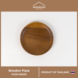 MINIWOOD จานไม้ ทรงกลม จานไม้ใส่อาหาร ถาดไม้ Food grade Wooden plate ไม้จามจุรี