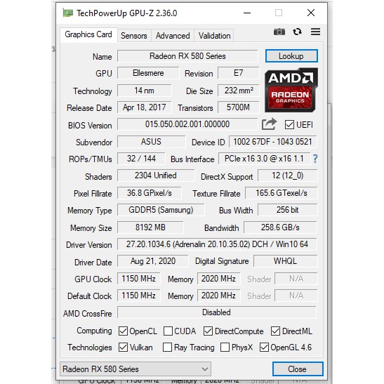 การ์ดจอ VGA AMD RX 580/8GB ASUS DUAL