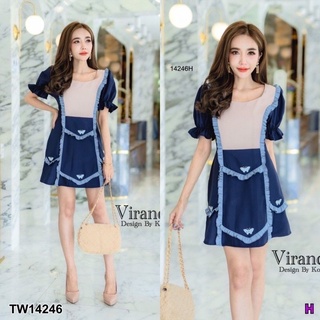 TW14246 Dress เดรสแขนพอง ปลายแขนสม็อค