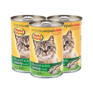 เพ็ทส์เฟรนด์ อาหารแมว รสปลาทูในเยลลี่ 400 กรัม (3 กระป๋อง) Pets Friend Cat Food Mackerel in Jelly 400 g. (3 cans)