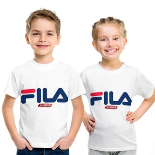 Fila เสื้อยืดคอกลม แขนสั้น พิมพ์ลาย 3D ทรงหลวม แฟชั่นฤดูร้อน สําหรับเด็กผู้ชาย และเด็กผู้หญิง