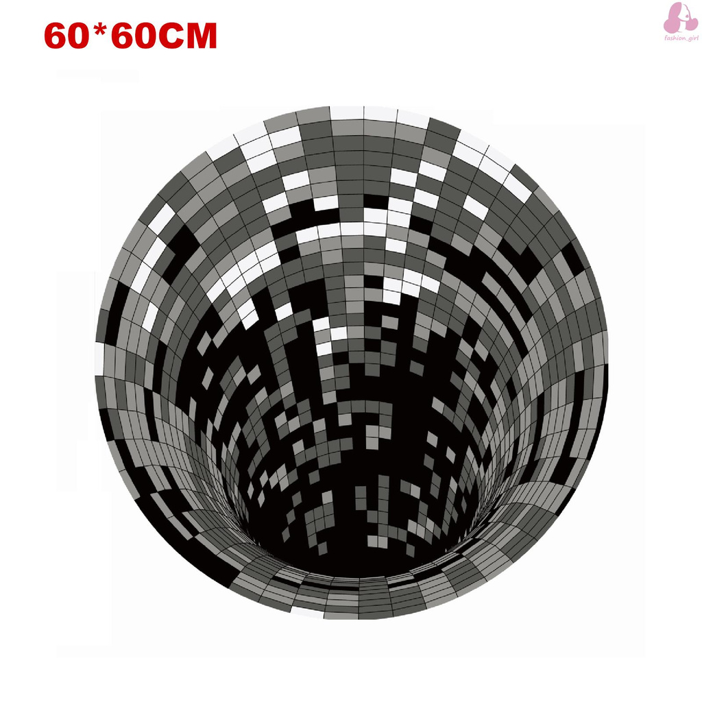 3d Space Round Carpet Checkered Vortex Optical Illusions Non Slip Area Rug Anti Slip Floor Mat Non Woven Doormat For Living Dinning Room Bedroom Kitchen 154