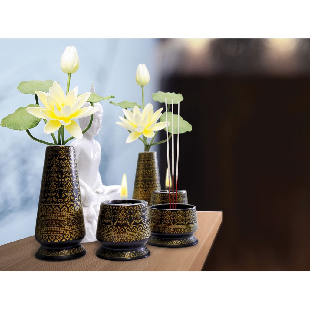 ธนบดีเซรามิค ชุดบูชาพระ บายศรี ล้านนา 2 /BK ชุดสำหรับหิ้งพระแจกัน กระถางธูป เชิงเทียน(BC5-020013/BK) - รูปที่ 4