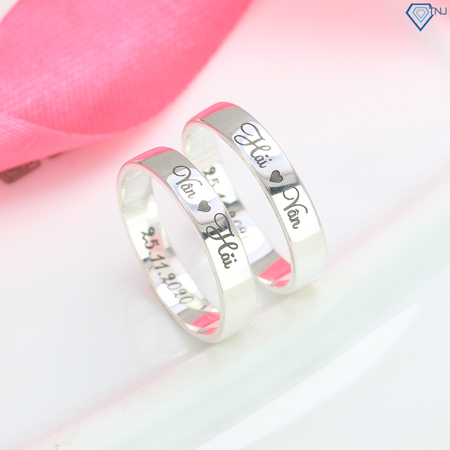 แหวนเงินคู่เรียบสําหรับผู้ชายและผู้หญิงสลักชื่อ ND0068 TNJ Jewelry