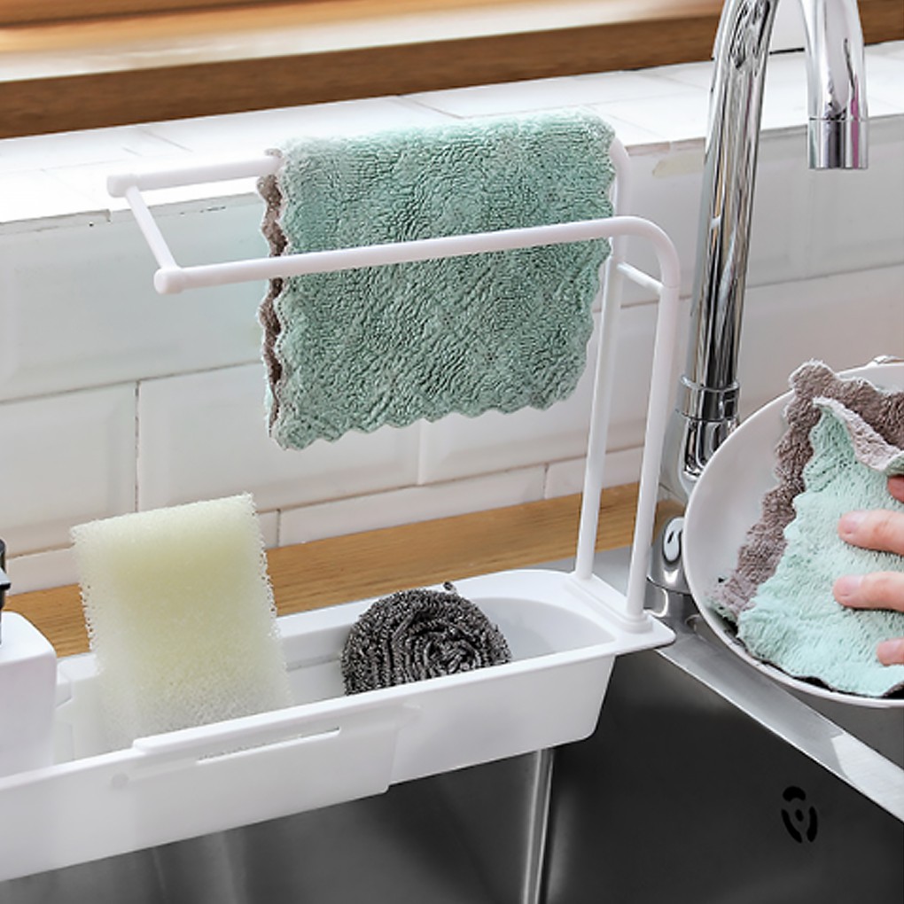 Telescopic Sink Rack With Detachable Rod Kitchen Expandable Storage