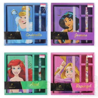 ชุด สมุดบันทึก Disney Princess สมุดโน๊ต Notebook Set A6 -ปากกา 1เซ็ท ลาย Disney Rapunyel  Ariel  Cinderella และ Jasmine