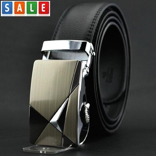 Fin 1 เข็มขัดระบบออโต้ เข็มขัดผู้ชาย เข็มขัดหนัง Man Automatic Buckle Belt No. 0501 - Black สีดำ