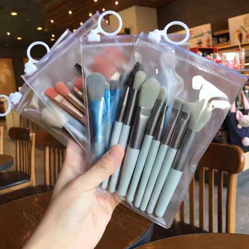 (1 เซต มี 8 ชิ้น) แปรงแต่งหน้าขนาดพกพาพร้อมถุง ครบเซต มี 4 สี 1108...