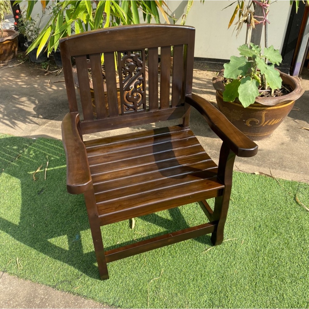 Sukthongแพร่ เก้าอี้ไม้สัก 50x 54 ซม.สูงถึงพนักพิง 85 ซม. เก้าอี้ห้องรับแขก เก้าอี้เข้าชุดโซฟา พนักพิงลายไทย สีโอ๊ค