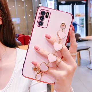 เคสโทรศัพท์มือถือ ซิลิโคนนิ่ม พร้อมสายคล้อง จี้หัวใจ หรูหรา สําหรับ OPPO Reno 4 4F Reno 2 2F 2Z Reno 5 5Pro 5F Reno 6 6Z