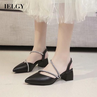 IELGY sandals pointed toe rhinestones pumps chunky heel fashion slip-on sandals