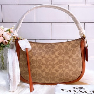 Shop มาพร้อมถุงผ้า  COACH 52577 Signature Sutton Colorblock Satchel Tan