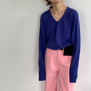 เสื้อกันหนาวไหมพรมคอวี สีพื้น รหัสST195