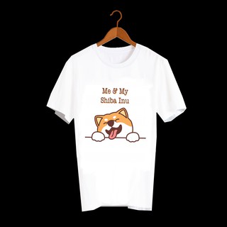 เสื้อยืดสไตล์ญี่ปุ่น เสื้อยืดพิมพ์ลายหมา เสื้อยืดลายหมา ชิบะ อินุ Me &amp; My Shiba Inu MMD39