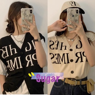 Sugar 🌈พร้อมส่ง🌈เสื้อยืดแขนกุเคอกลมมีกระดุมหน้าผ้ายืดได้เยอะมากเท่ๆ(94112)