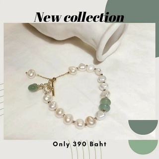 สร้อยข้อมือ PEARL Bracelet 🟢🎀มุกน้ำจืดแท้แทรกหยกเขียว/ฟ้า น่ารักมากๆ
