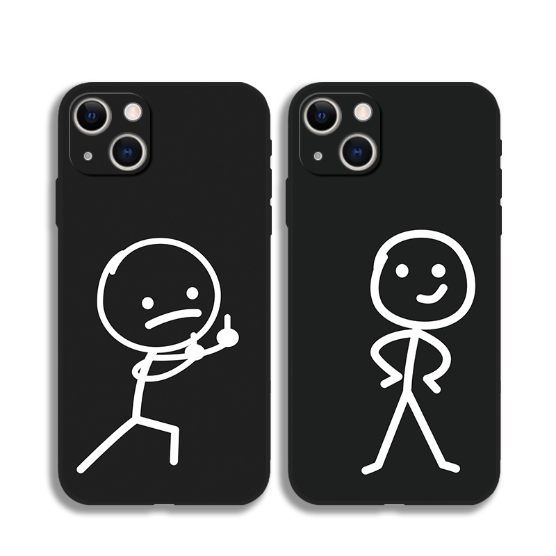 เคสซิลิโคนนิ่ม ลายตลก สีดํา สําหรับ เคสไอโฟน Case iPhone 12 mini 13 14 15 Pro Max XR 6S 7 8 Plus 11 Pro XS Max SE2020 SE3 เคสโทรศัพท์ เคสซิลิโคน