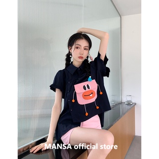 MANSA oversized cartoon shirt เสื้อเชิ้ตน่ารัก เสื้อโอเวอร์ไซส์ เสื้อเชิ้ตแขนสั้น