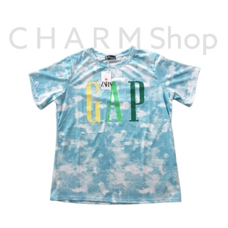 👕เสื้อผ้าเด้ง พิมพ์ลาย มัดย้อม 💙 สกรีน GAP ฟ้า XXL