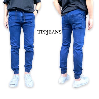 JEANSEXPRESS JOGGER DENIM กางเกงขาจั้มเอวยาง สียีนส์เข้ม เอวยางมีเชือก ผ้ายืด สวมใส่สบายเป้าซิป Size 28-44 รับชำระปลายทาง