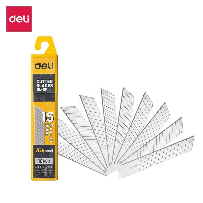 Deli ใบมีดคัตเตอร์ ใบมีดคัตเตอร์เล็ก ใบมีด 9มม. / 18 มม. 45 องศา 10ใบ/หลอด ใบมีดเหล็กอย่างดี คัตเตอร์ Cutter Blade