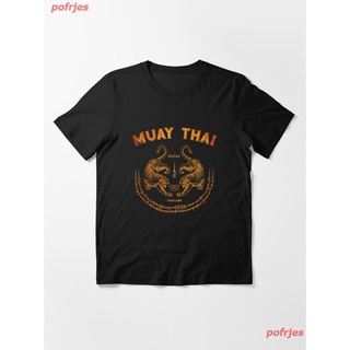 เสื้อยืดคอกลมcrew neck2022 Muay Thai Tiger Sak Yant Tattoo Kickboxing Thailand Essential T-Shirt เสื้อยืด ดพิมพ์ลาย ดผ้า