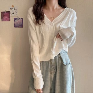 Cicishop(C448)เสื้อคาดิแกนแขนยาวสีมาชเมลโล่สีหวาน เนื้อผ้านุ่มแต่งลายนู้นกระดุมใหญ่