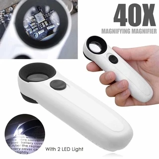 Kiprun 40x แว่นขยายแว่นขยายเลนส์อะคริลิค 2 ไฟ LED แว่นขยายมือถือ Loupe อะคริลิคเลนส์แก้ว Loupe เครื่องประดับแผงวงจรซ่อมเครื่องมือ