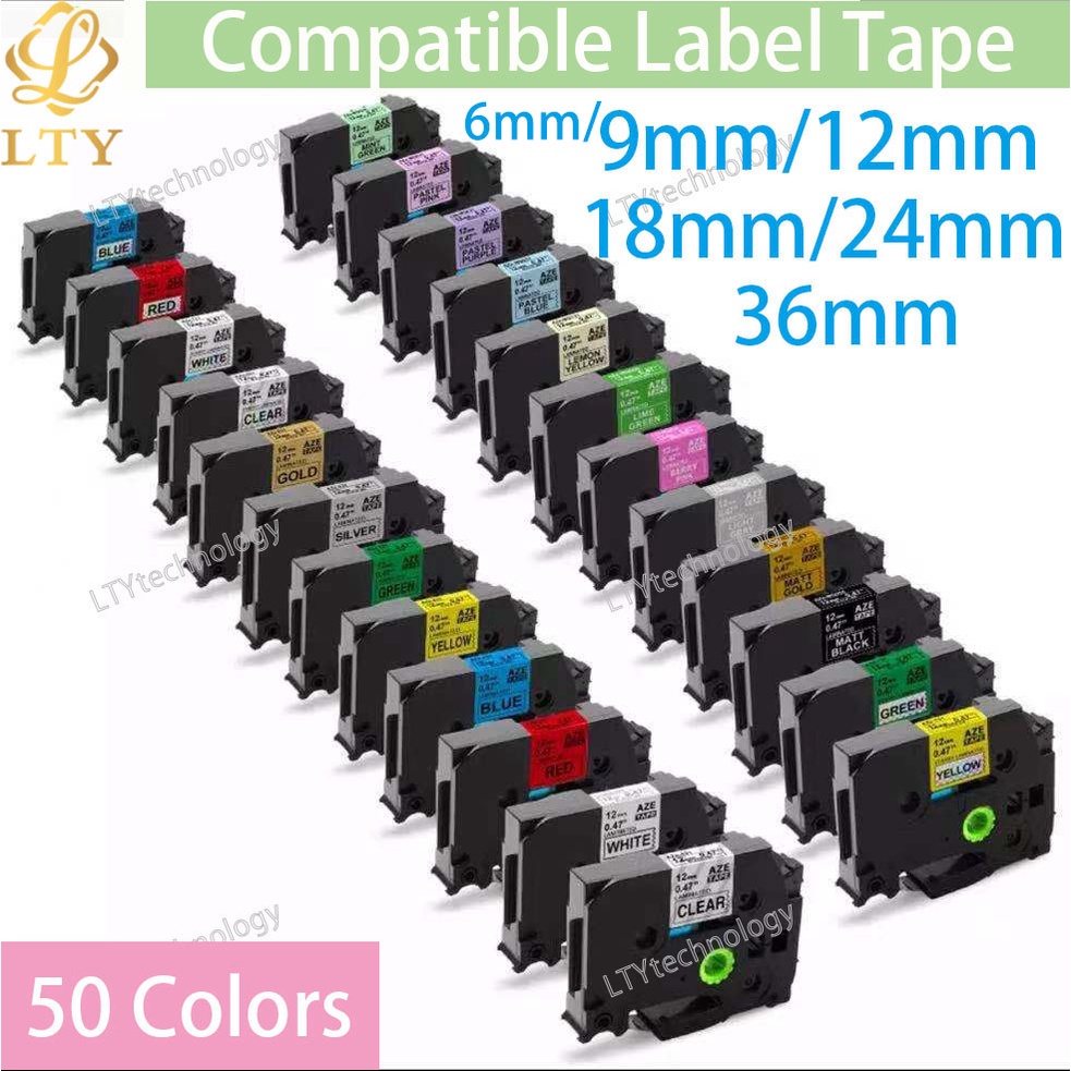 เทปฉลาก P-Touch Tze 9 มม. 12 มม. 24 มม. 18 มม. 36 มม. Tze 231 Tze 221 Tze 241 Tze 251 สีขาว